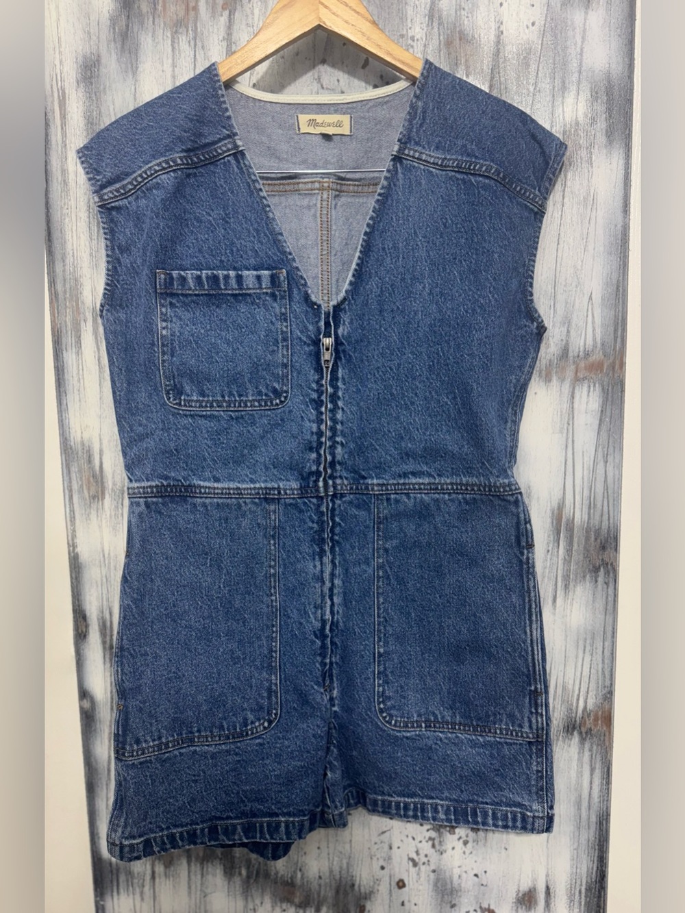 Madewell V-Neck Zip Front Denim Romper Size 4